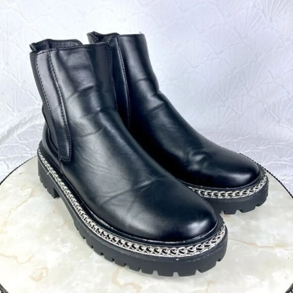 ASOS Chunky Chelsea Boots Womens 7 Black Truffle‎ Collection Faux Leather Chain